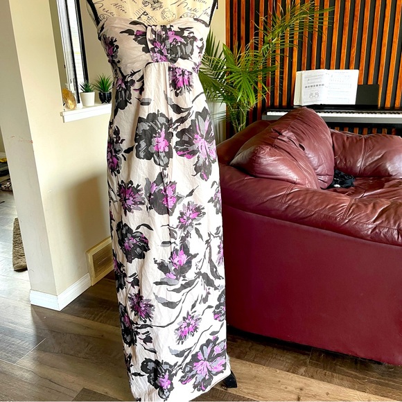 XL Size LORI M Lavender Floral Strapless Lined Maxi Dress - Picture 6 of 10